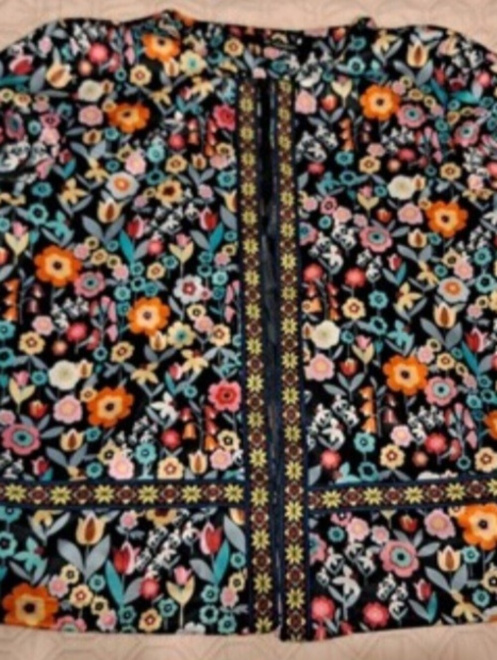 Vangull Floral Print Black Zip-Front Jacket XL